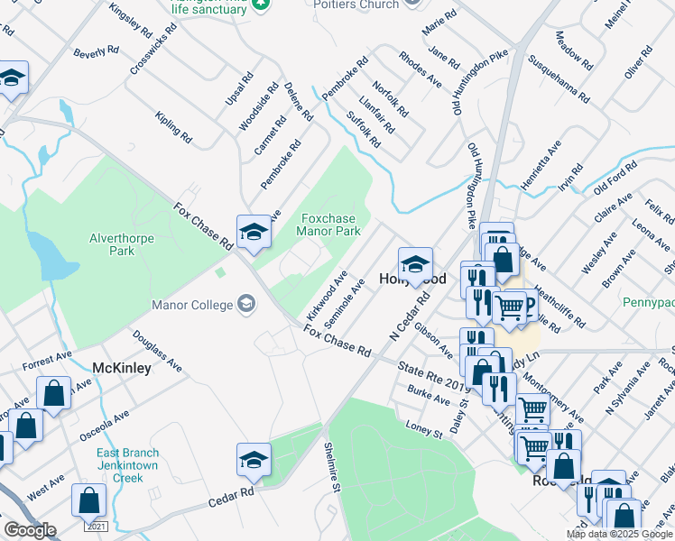 map of restaurants, bars, coffee shops, grocery stores, and more near 670 Gibson Avenue in Jenkintown