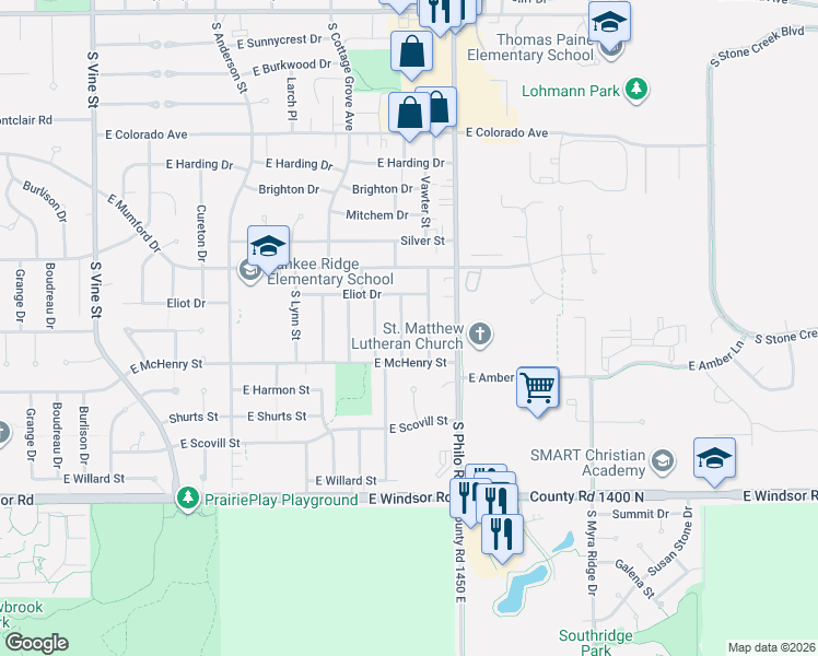 map of restaurants, bars, coffee shops, grocery stores, and more near 2208 Fletcher St in Urbana