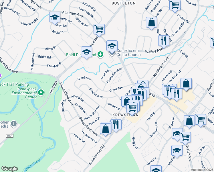 map of restaurants, bars, coffee shops, grocery stores, and more near 9309 Rising Sun Avenue in Philadelphia