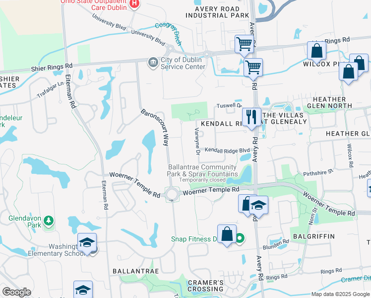 map of restaurants, bars, coffee shops, grocery stores, and more near 5922 Winslow Court in Dublin