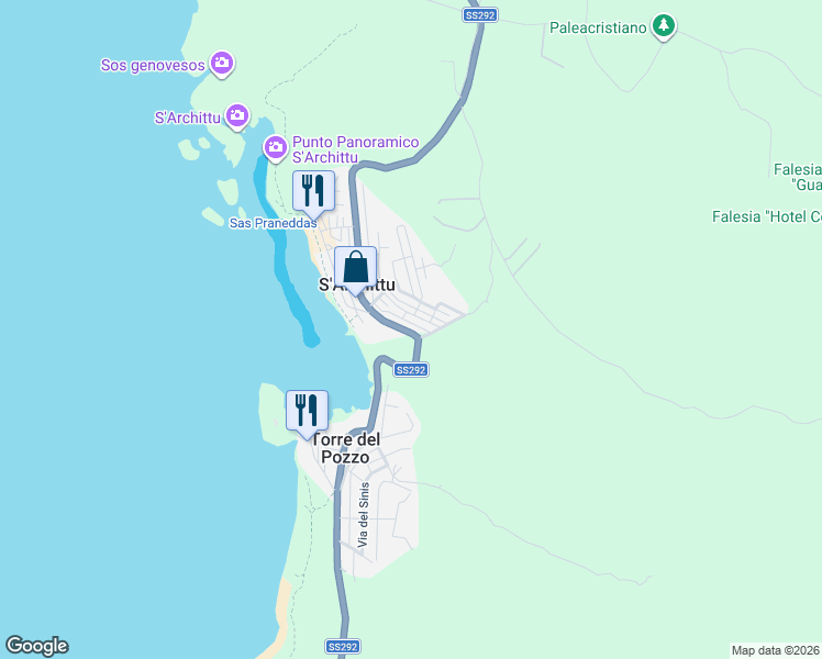 map of restaurants, bars, coffee shops, grocery stores, and more near 56 Strada Statale 292 Nord Occidentale Sarda in S'Archittu