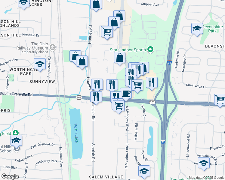 map of restaurants, bars, coffee shops, grocery stores, and more near 888 East Dublin Granville Road in Columbus