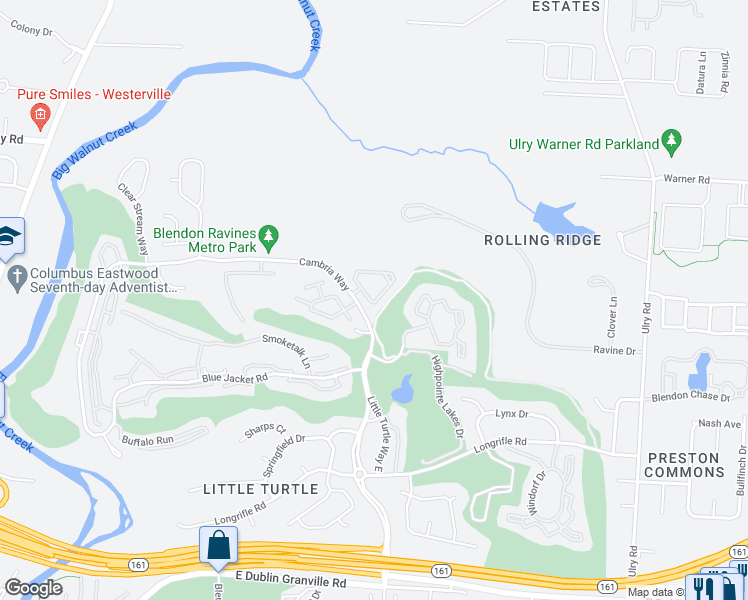 map of restaurants, bars, coffee shops, grocery stores, and more near 5436 Lakota Drive in Westerville