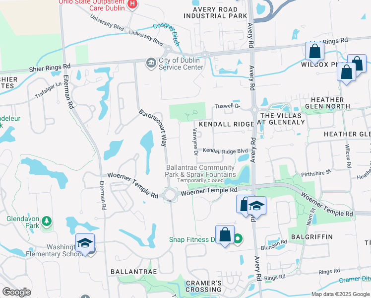 map of restaurants, bars, coffee shops, grocery stores, and more near 5922 Winslow Court in Dublin