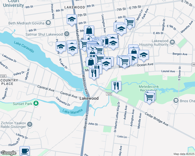 map of restaurants, bars, coffee shops, grocery stores, and more near 37 South Clifton Avenue in Lakewood Township