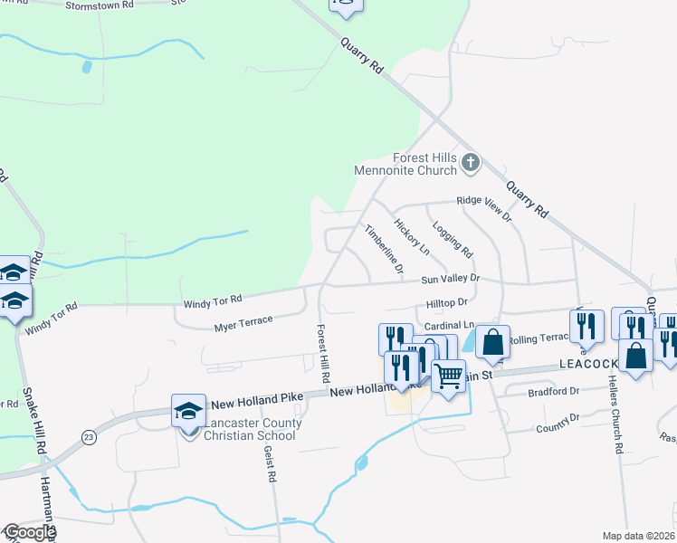 map of restaurants, bars, coffee shops, grocery stores, and more near 357 Sun Valley Drive in Leacock-Leola-Bareville