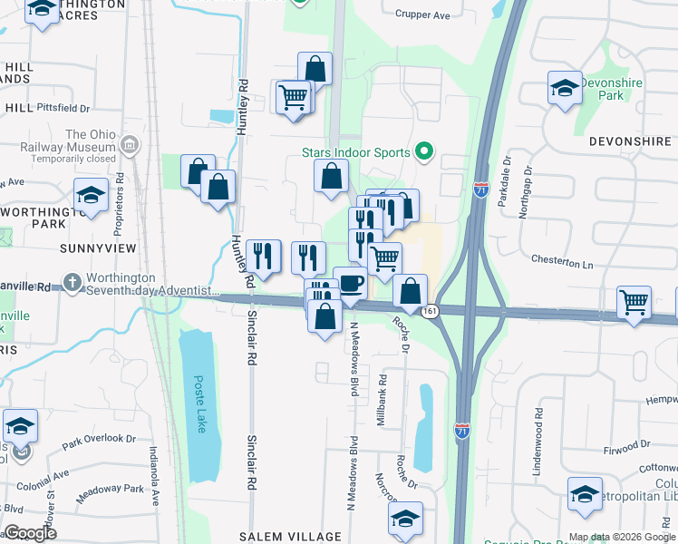 map of restaurants, bars, coffee shops, grocery stores, and more near 900 East Dublin Granville Road in Columbus