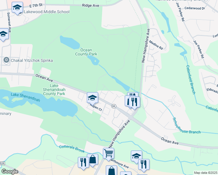 map of restaurants, bars, coffee shops, grocery stores, and more near 33 Rockefeller Drive in Lakewood