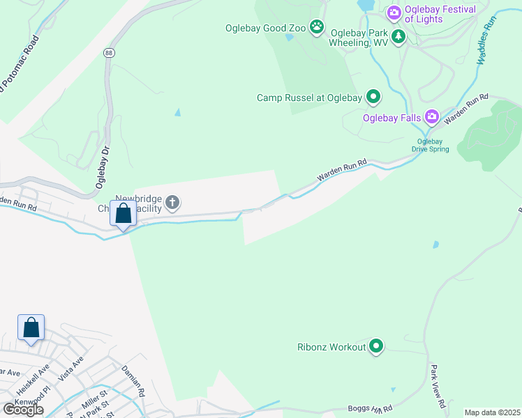 map of restaurants, bars, coffee shops, grocery stores, and more near 207 Cherry Brook in Wheeling