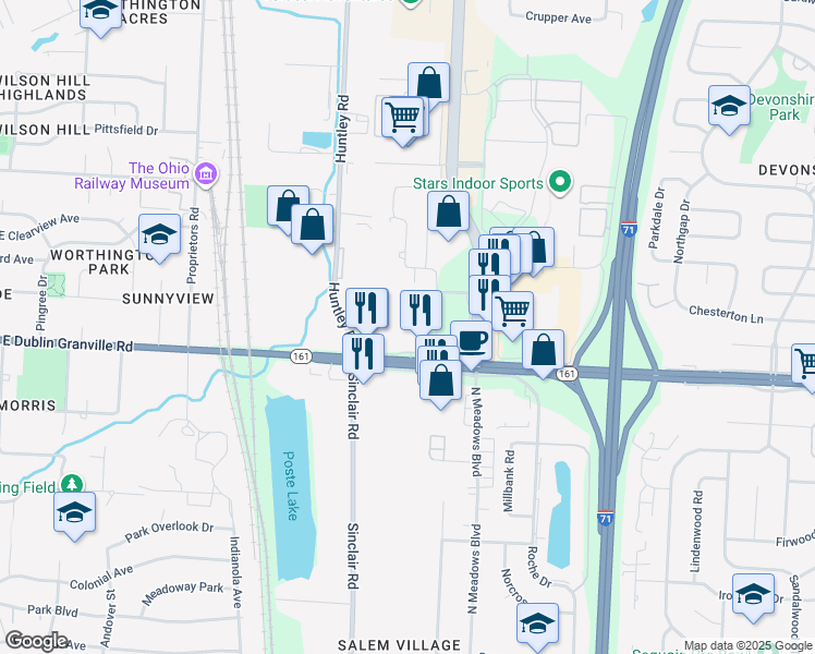 map of restaurants, bars, coffee shops, grocery stores, and more near 888 East Dublin Granville Road in Columbus