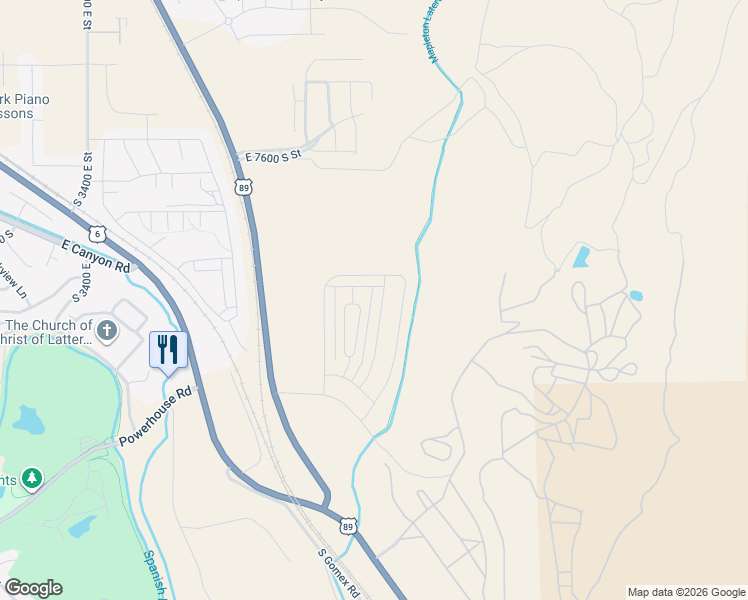 map of restaurants, bars, coffee shops, grocery stores, and more near South 2800 East Street in Spanish Fork