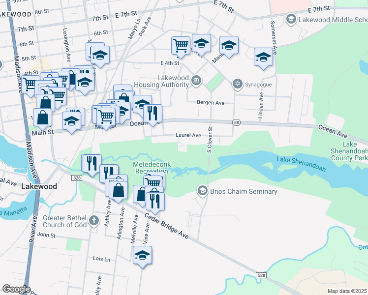 map of restaurants, bars, coffee shops, grocery stores, and more near 326-1/2 Laurel Avenue in Lakewood