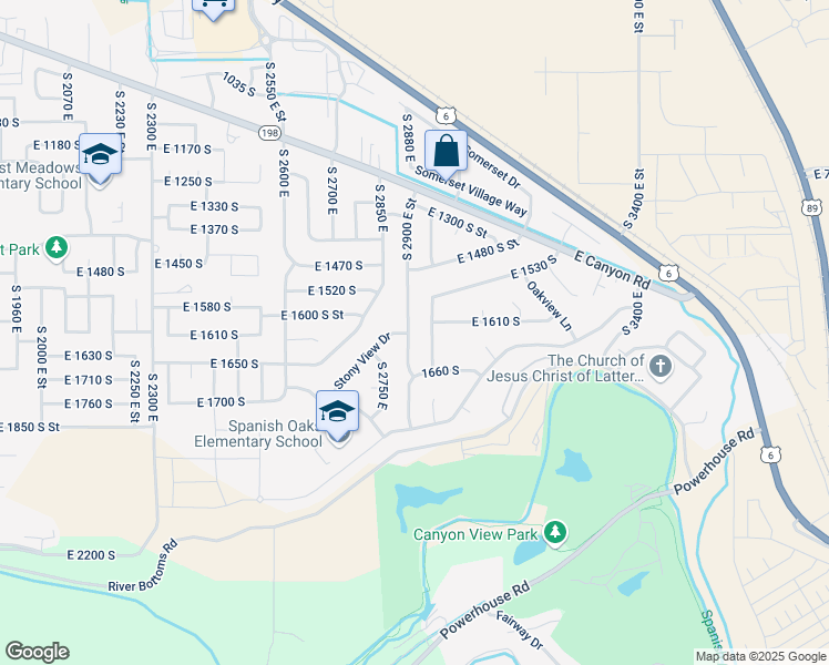 map of restaurants, bars, coffee shops, grocery stores, and more near 1613 South 2900 East Street in Spanish Fork