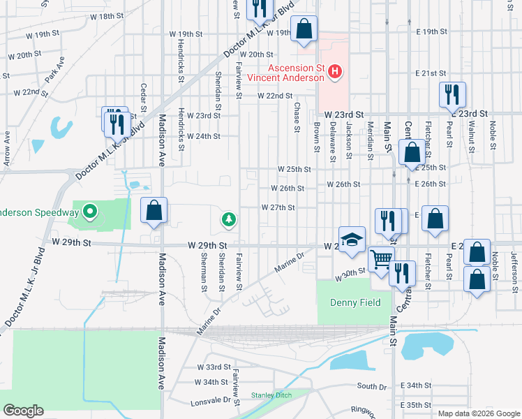 map of restaurants, bars, coffee shops, grocery stores, and more near 2702 Historical Morton Street in Anderson