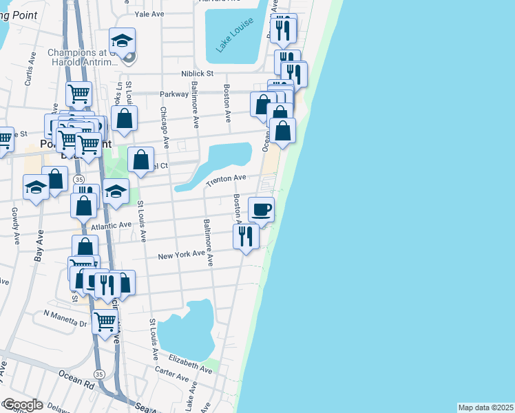 map of restaurants, bars, coffee shops, grocery stores, and more near 808 Ocean Avenue in Point Pleasant Beach