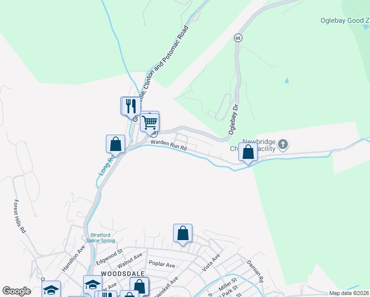 map of restaurants, bars, coffee shops, grocery stores, and more near 51 Warden Run Road in Wheeling
