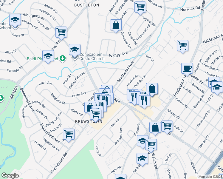 map of restaurants, bars, coffee shops, grocery stores, and more near in Philadelphia