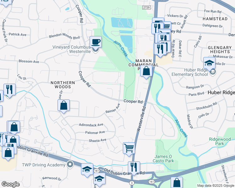 map of restaurants, bars, coffee shops, grocery stores, and more near 5783 Stormcroft Ave in Westerville