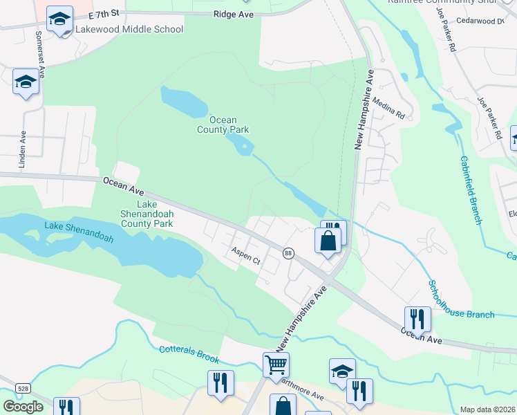 map of restaurants, bars, coffee shops, grocery stores, and more near 28 Natures Way in Lakewood