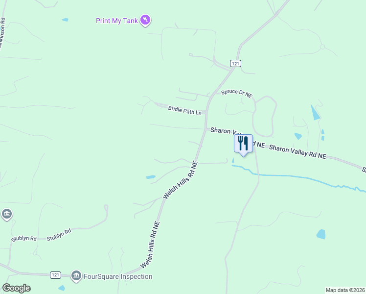 map of restaurants, bars, coffee shops, grocery stores, and more near 2081 Welsh Hills Road Northeast in Granville