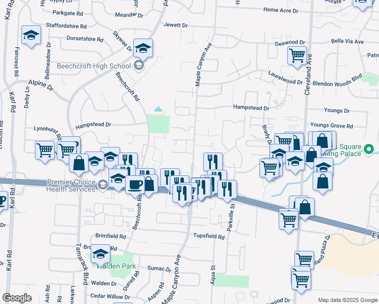 map of restaurants, bars, coffee shops, grocery stores, and more near 2154 Via Da Vinci Street in Columbus
