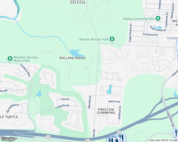 map of restaurants, bars, coffee shops, grocery stores, and more near 5740 Clover Lane in Westerville