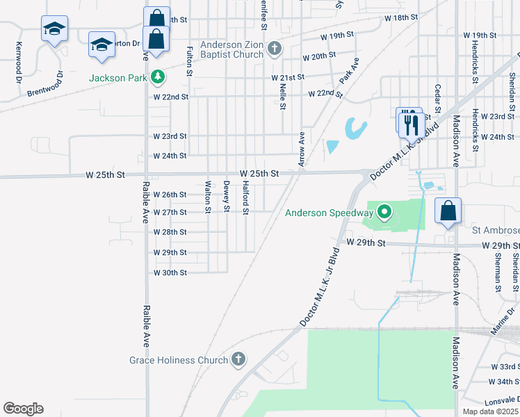 map of restaurants, bars, coffee shops, grocery stores, and more near 2615 Louise Street in Anderson