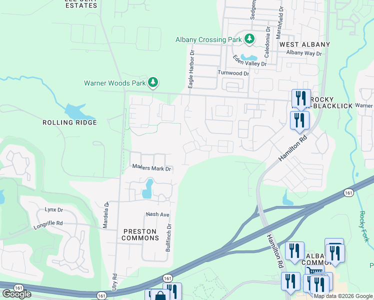 map of restaurants, bars, coffee shops, grocery stores, and more near 5350 Lynmouth Drive in Westerville