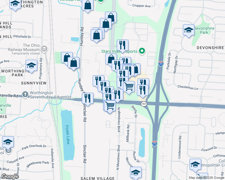 map of restaurants, bars, coffee shops, grocery stores, and more near 900 E Dublin Granville Rd in Columbus