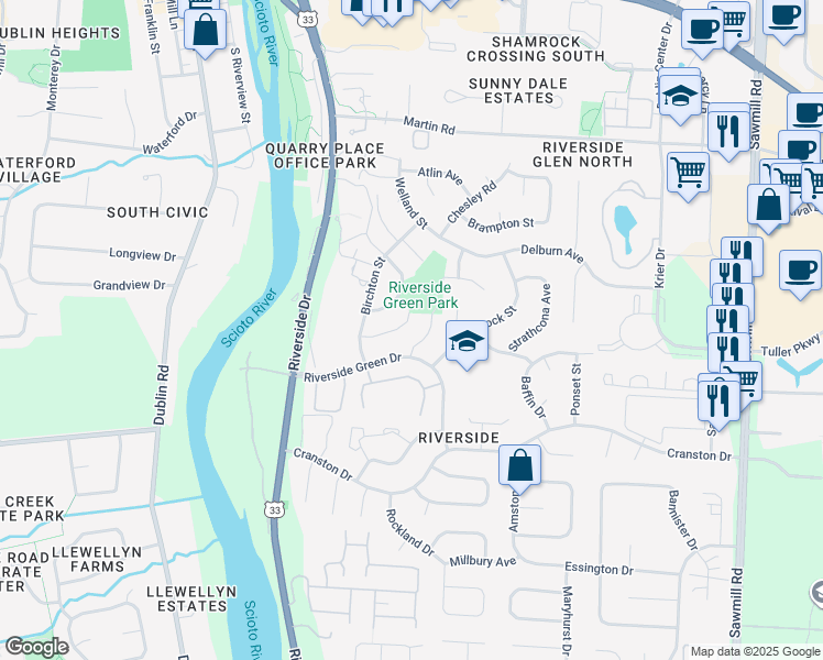 map of restaurants, bars, coffee shops, grocery stores, and more near 3327 Chetwood Place in Dublin