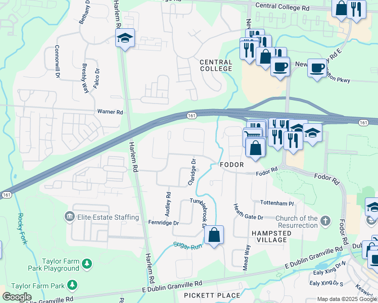 map of restaurants, bars, coffee shops, grocery stores, and more near 7134 Fodor Road in New Albany