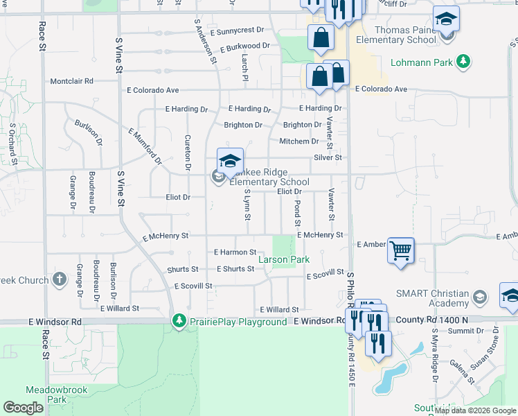 map of restaurants, bars, coffee shops, grocery stores, and more near 2206 South Cottage Grove Avenue in Urbana