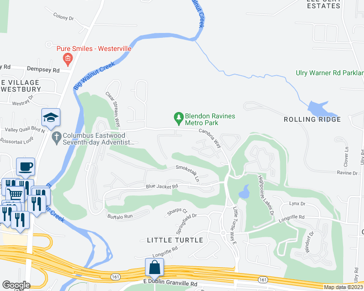 map of restaurants, bars, coffee shops, grocery stores, and more near 5350 Silverthorne Road in Westerville
