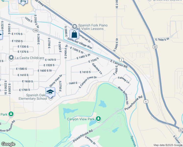 map of restaurants, bars, coffee shops, grocery stores, and more near 3124 East 1610 South in Spanish Fork