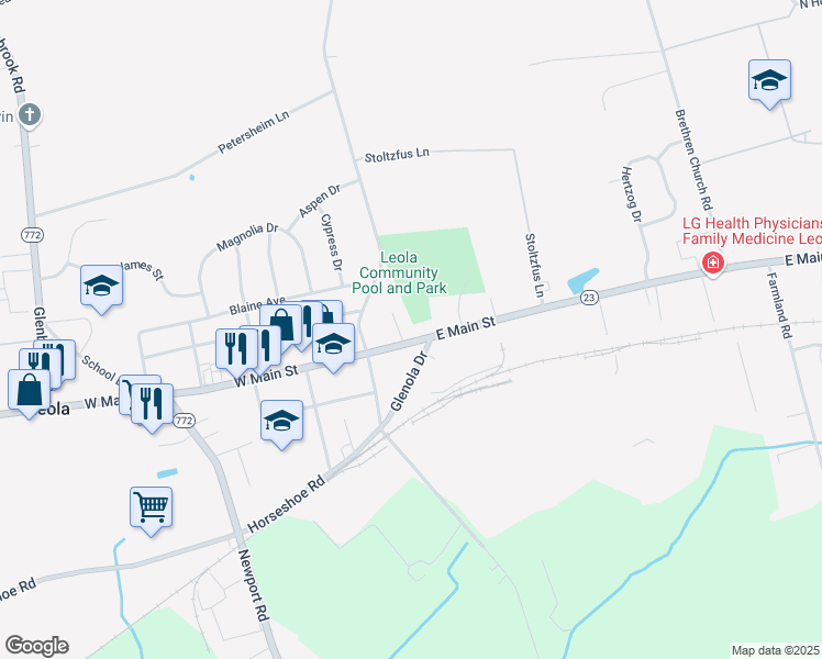 map of restaurants, bars, coffee shops, grocery stores, and more near 34 Ann Road in Leacock-Leola-Bareville
