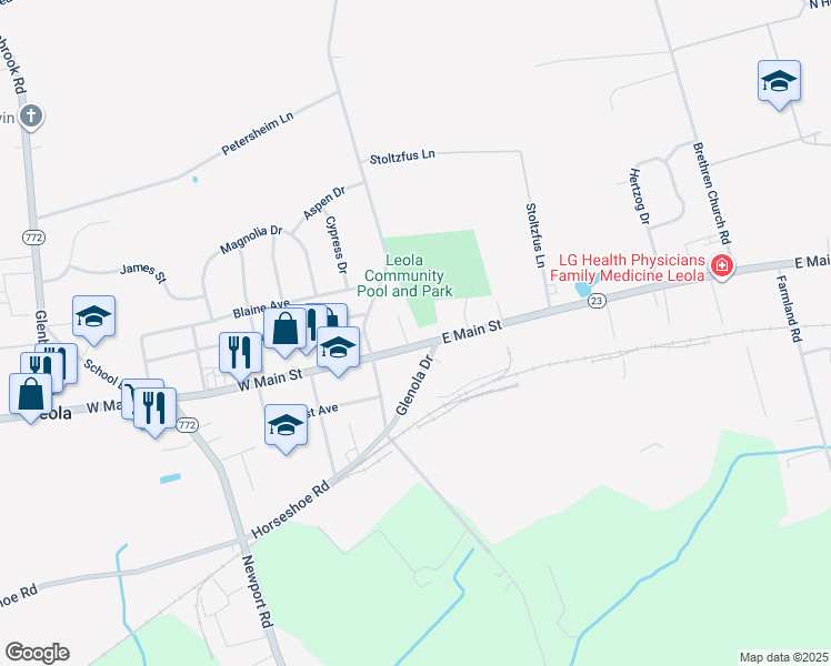 map of restaurants, bars, coffee shops, grocery stores, and more near 36 Ann Road in Leacock-Leola-Bareville