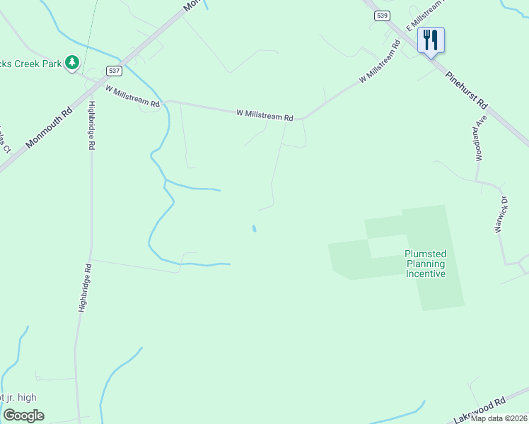 map of restaurants, bars, coffee shops, grocery stores, and more near 170 West Millstream Road in Plumsted