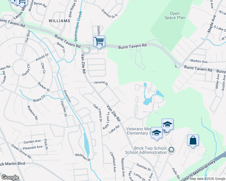 map of restaurants, bars, coffee shops, grocery stores, and more near 357 Olympic Street in Brick Township