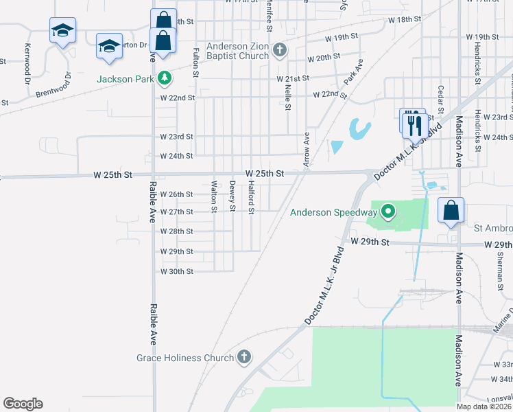 map of restaurants, bars, coffee shops, grocery stores, and more near 2615 Louise Street in Anderson