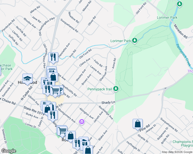 map of restaurants, bars, coffee shops, grocery stores, and more near 316 Margaretta Avenue in Montgomery County