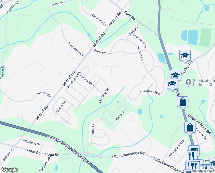 map of restaurants, bars, coffee shops, grocery stores, and more near 7 Dee Cir in Downingtown