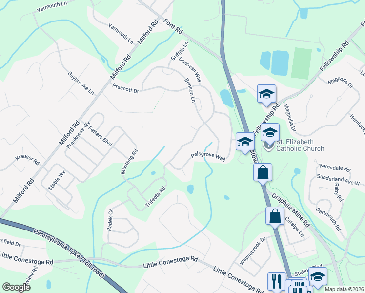 map of restaurants, bars, coffee shops, grocery stores, and more near 212 Prescott Drive in Chester Springs