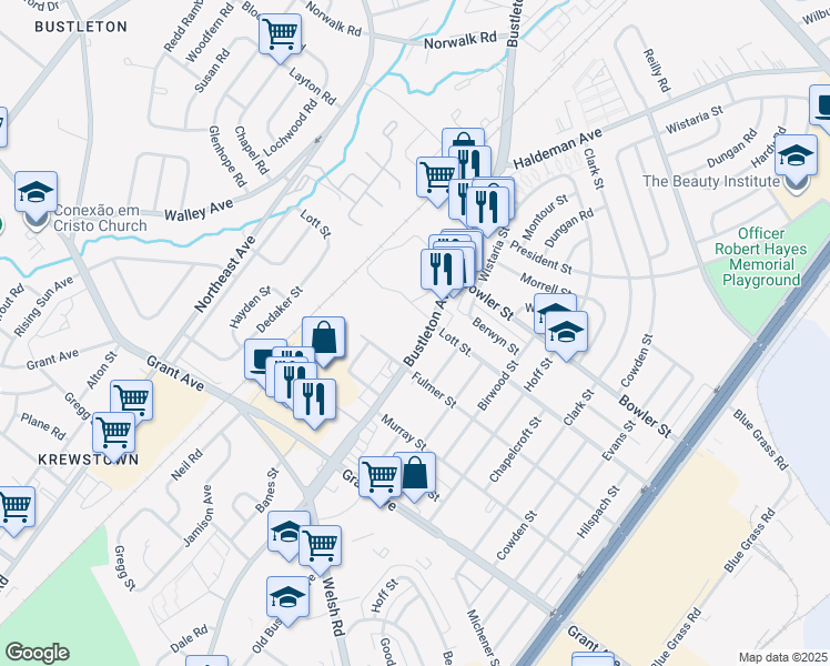 map of restaurants, bars, coffee shops, grocery stores, and more near 9726 Bustleton Avenue in Philadelphia