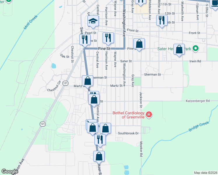 map of restaurants, bars, coffee shops, grocery stores, and more near 920 Harrison Avenue in Greenville