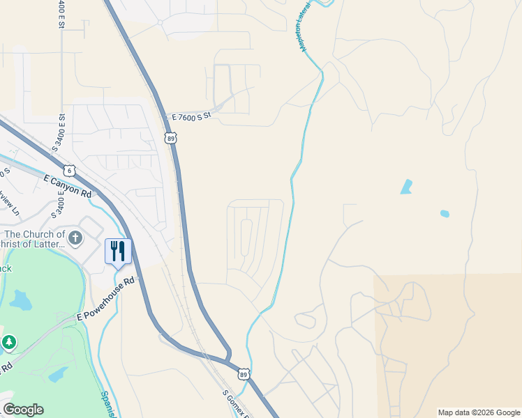 map of restaurants, bars, coffee shops, grocery stores, and more near South 2800 East Street in Spanish Fork