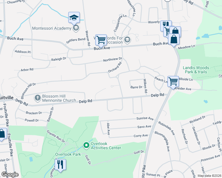 map of restaurants, bars, coffee shops, grocery stores, and more near 139 Delp Road in Lancaster