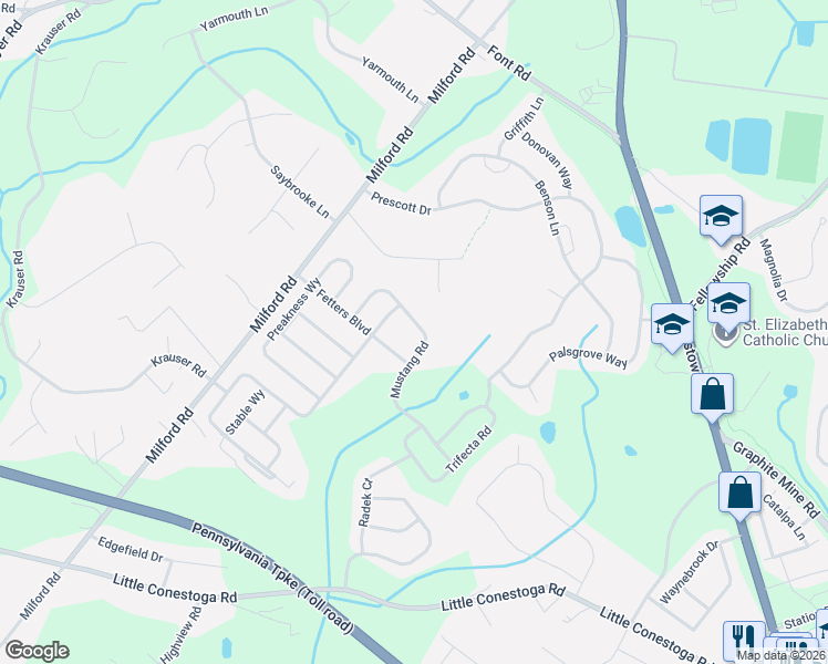 map of restaurants, bars, coffee shops, grocery stores, and more near 7 Dee Cir in Downingtown