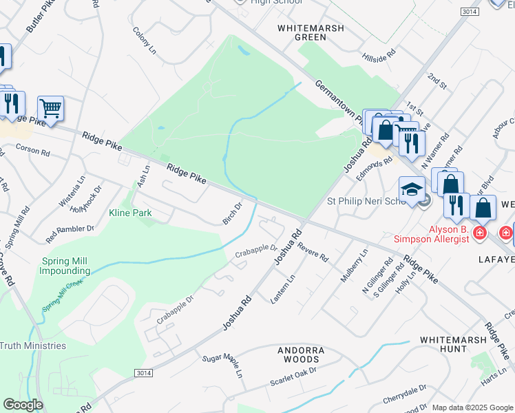 map of restaurants, bars, coffee shops, grocery stores, and more near 555 Andorra Glen Court in Lafayette Hill