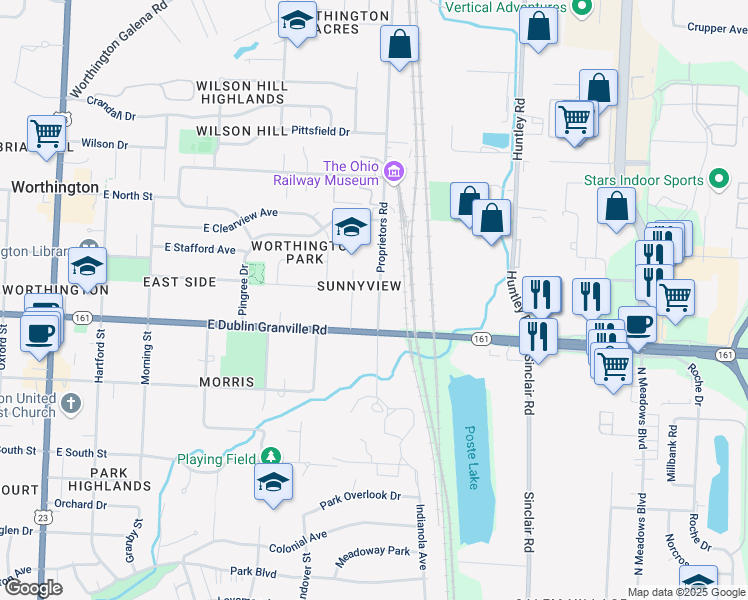 map of restaurants, bars, coffee shops, grocery stores, and more near 800 Proprietors Road in Worthington