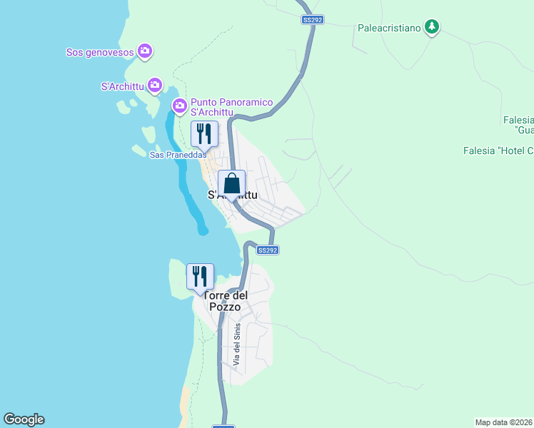 map of restaurants, bars, coffee shops, grocery stores, and more near 56 Strada Statale 292 Nord Occidentale Sarda in S'Archittu